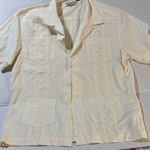 Cream Short Sleeve Embroidered Cuban Shirt